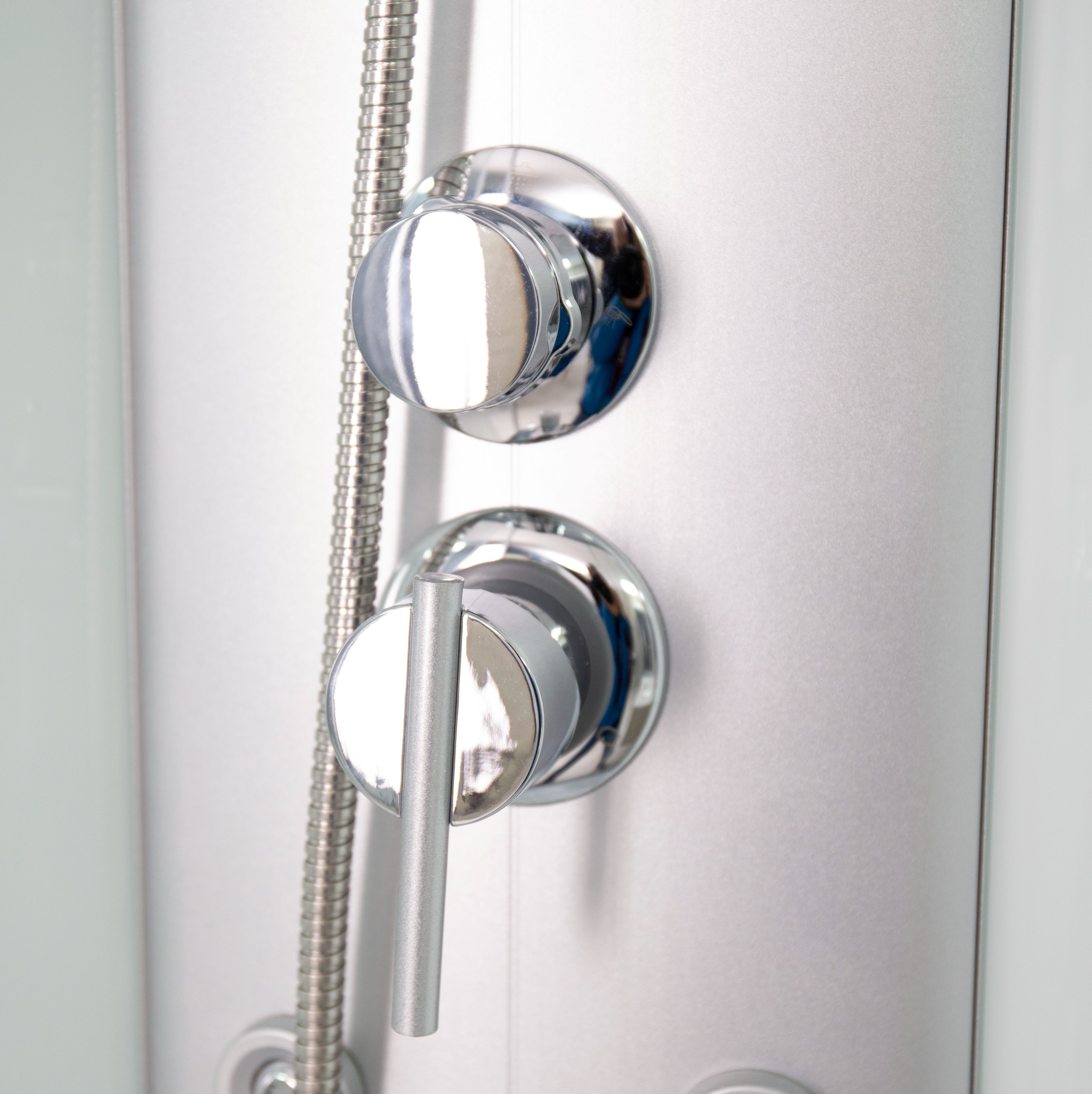 Cabina de dus cu hidromasaj SANOTECHNIK TM01, semirotunda, 88 x 88 x 215 cm, sticla securizata 4 mm, profil alb