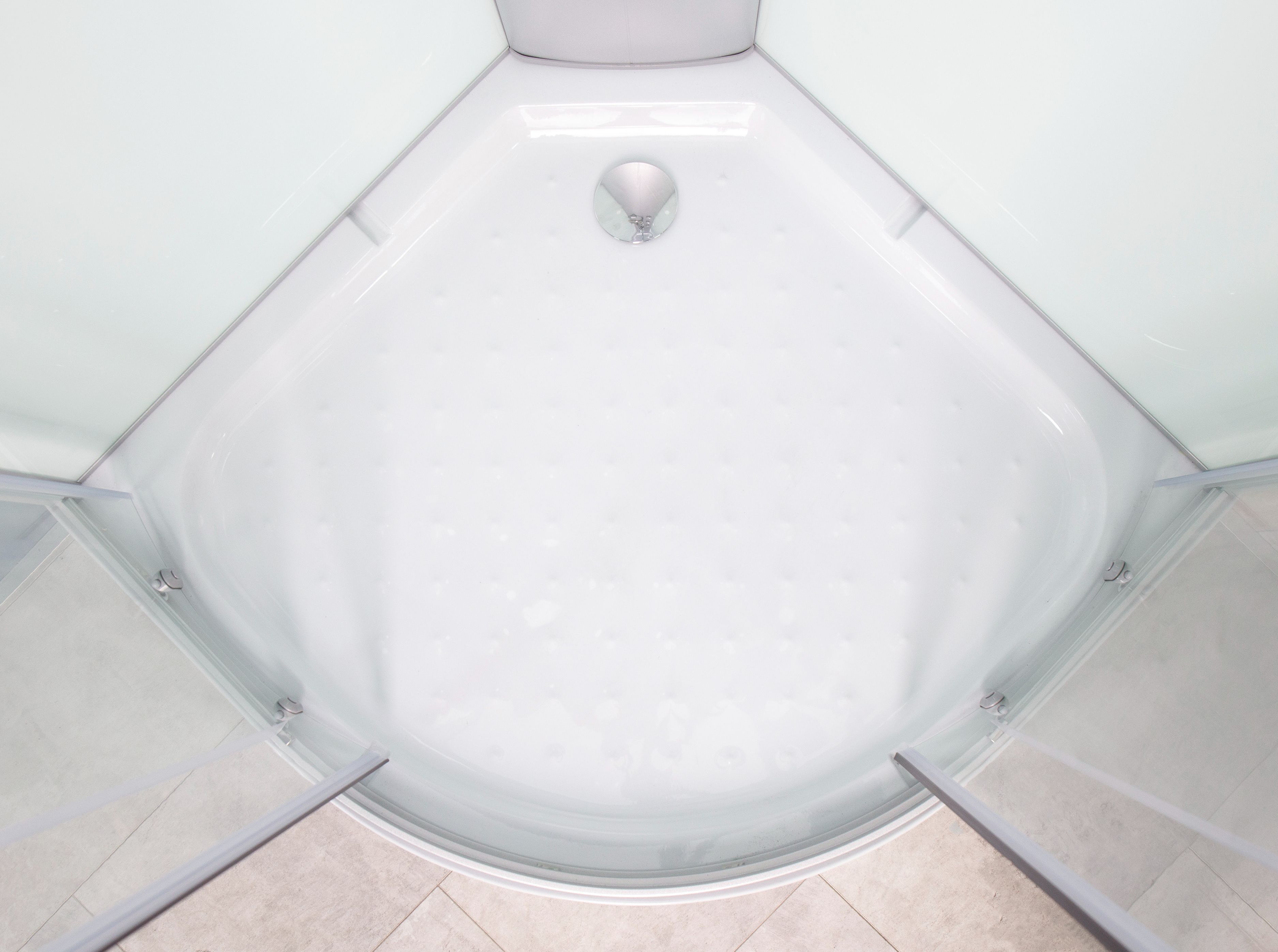 Cabina de dus cu hidromasaj SANOTECHNIK TM01, semirotunda, 88 x 88 x 215 cm, sticla securizata 4 mm, profil alb