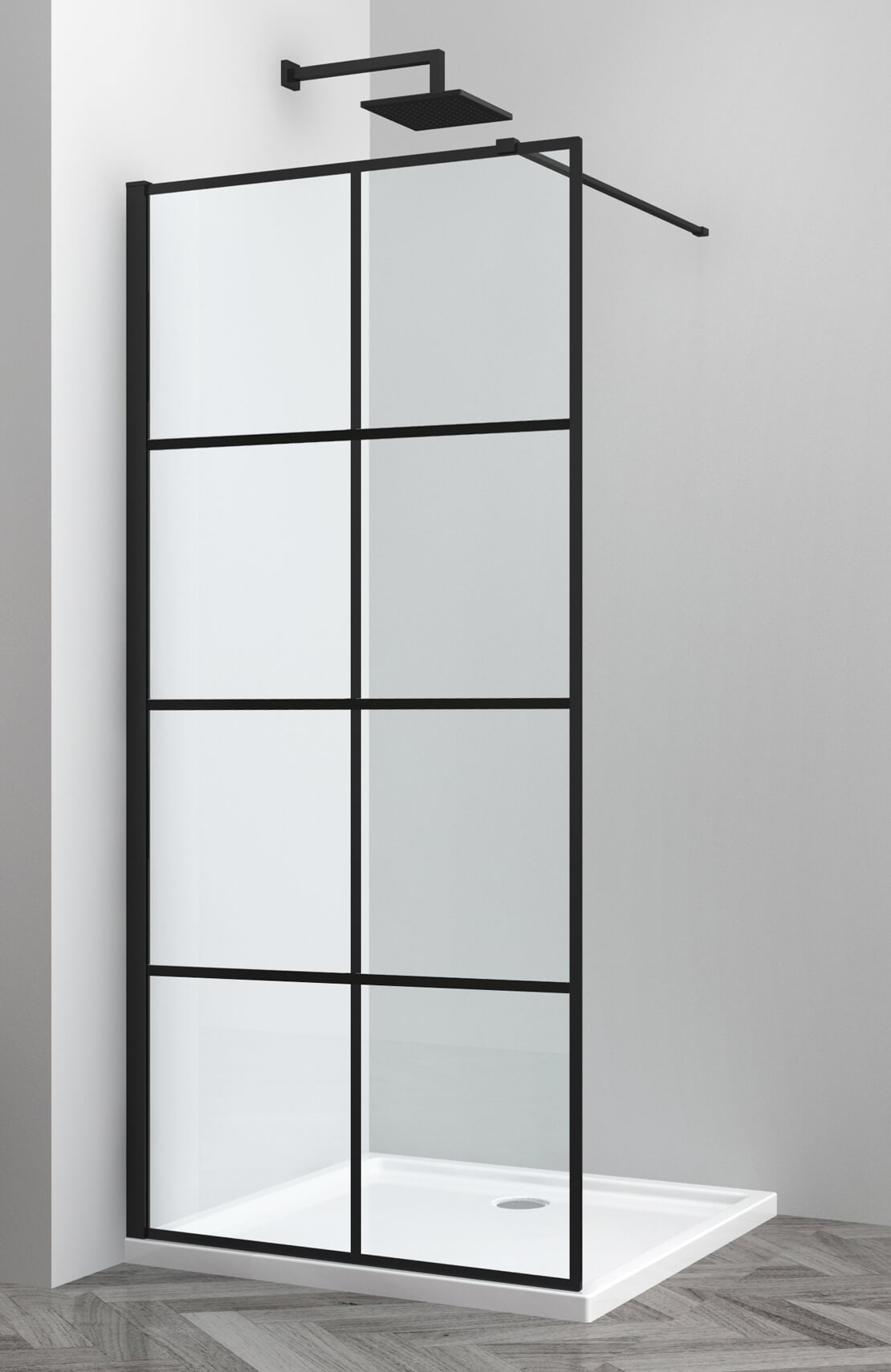 Paravan de dus walk-in, aluminiu si sticla, cromat, negru, 90 x 200 cm 