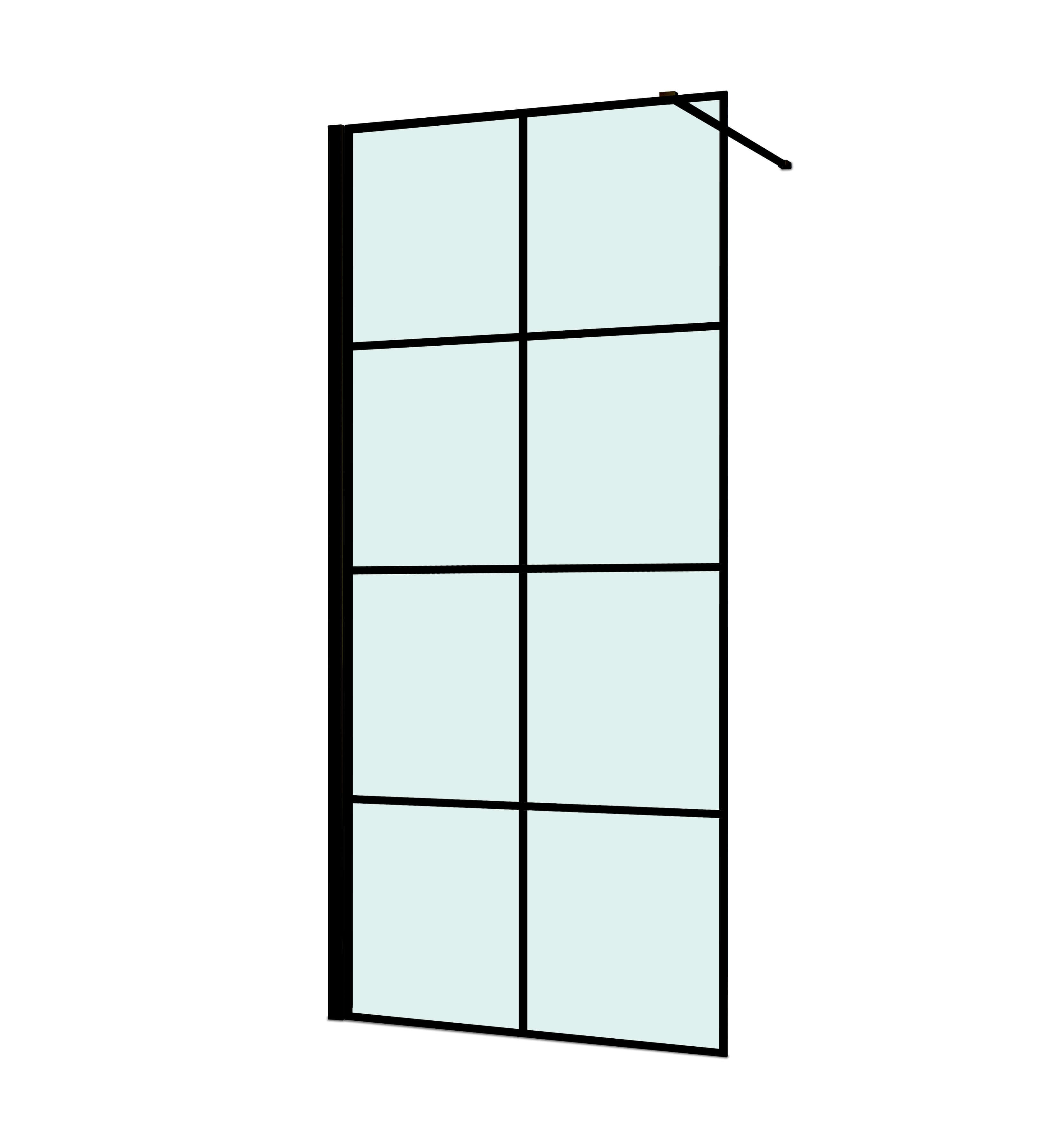 Paravan de dus walk-in, aluminiu si sticla, cromat, negru, 90 x 200 cm 