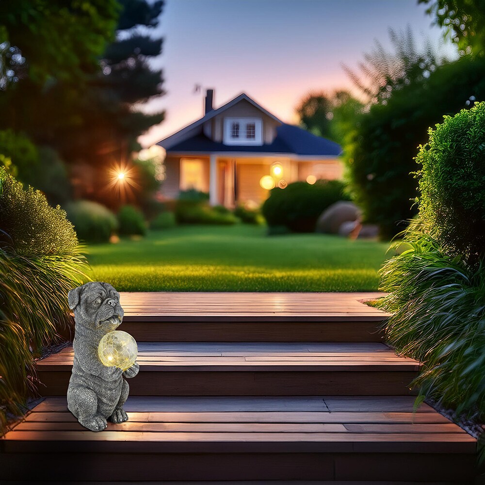 Lampa solara GLOBO caine, 3000K, IP44, plastic, gri mat