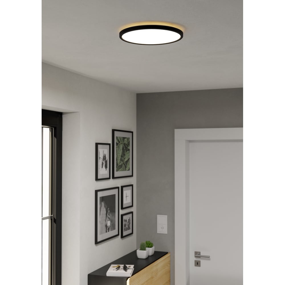 Plafoniera Led EGLO Rovito, 13.9W, 1750lm, lumina variabila, IP44, negru-alb