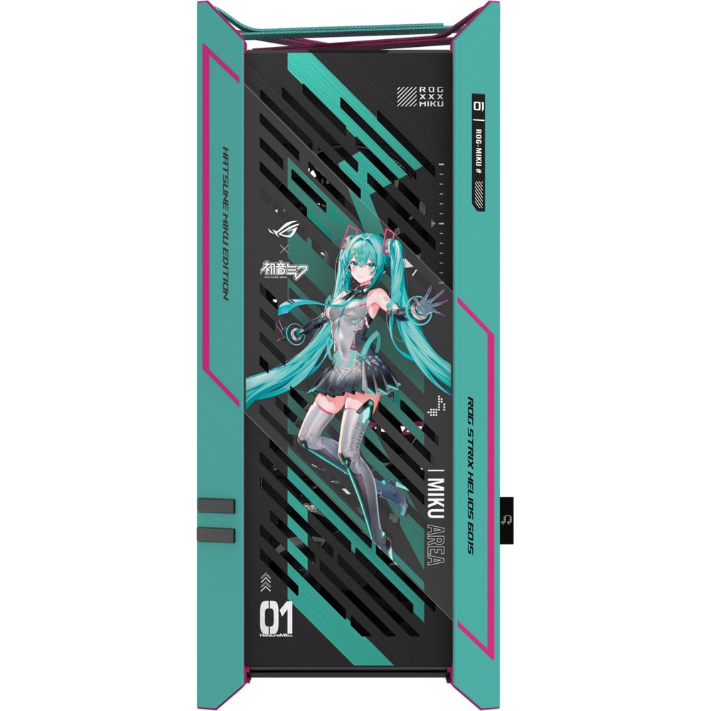 Carcasa PC ASUS ROG Strix Helios II Hatsune Miku Edition, USB 3.2 Gen 2 Type C, fara sursa, turcoaz