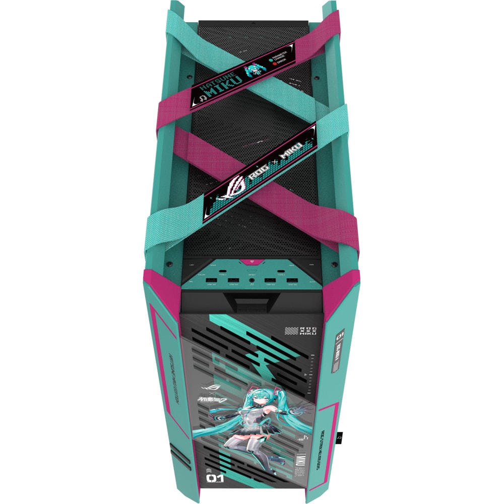 Carcasa PC ASUS ROG Strix Helios II Hatsune Miku Edition, USB 3.2 Gen 2 Type C, fara sursa, turcoaz