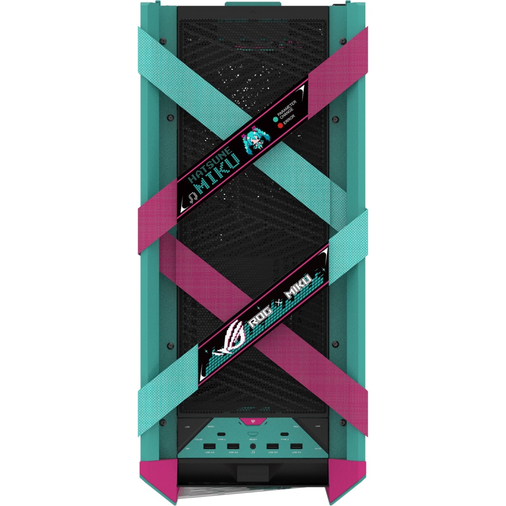 Carcasa PC ASUS ROG Strix Helios II Hatsune Miku Edition, USB 3.2 Gen 2 Type C, fara sursa, turcoaz