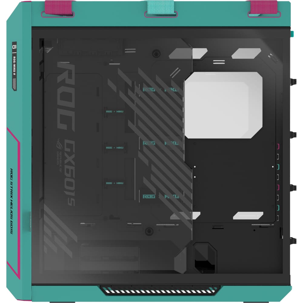 Carcasa PC ASUS ROG Strix Helios II Hatsune Miku Edition, USB 3.2 Gen 2 Type C, fara sursa, turcoaz