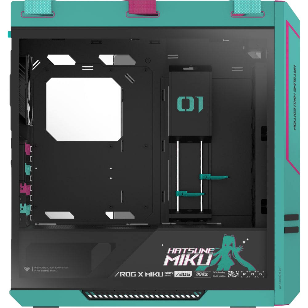 Carcasa PC ASUS ROG Strix Helios II Hatsune Miku Edition, USB 3.2 Gen 2 Type C, fara sursa, turcoaz