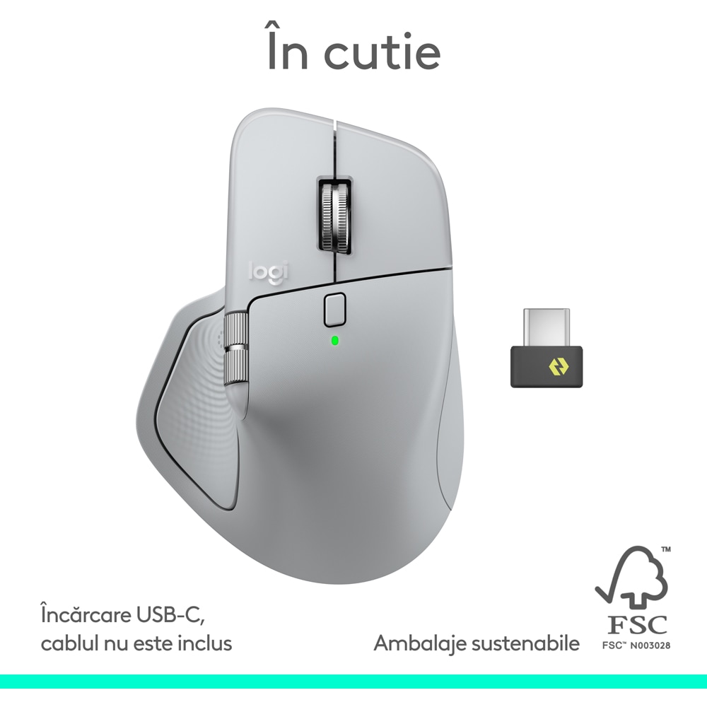 Mouse Wireless LOGITECH MX Master 4, 8000 dpi, Bluetooth, gri