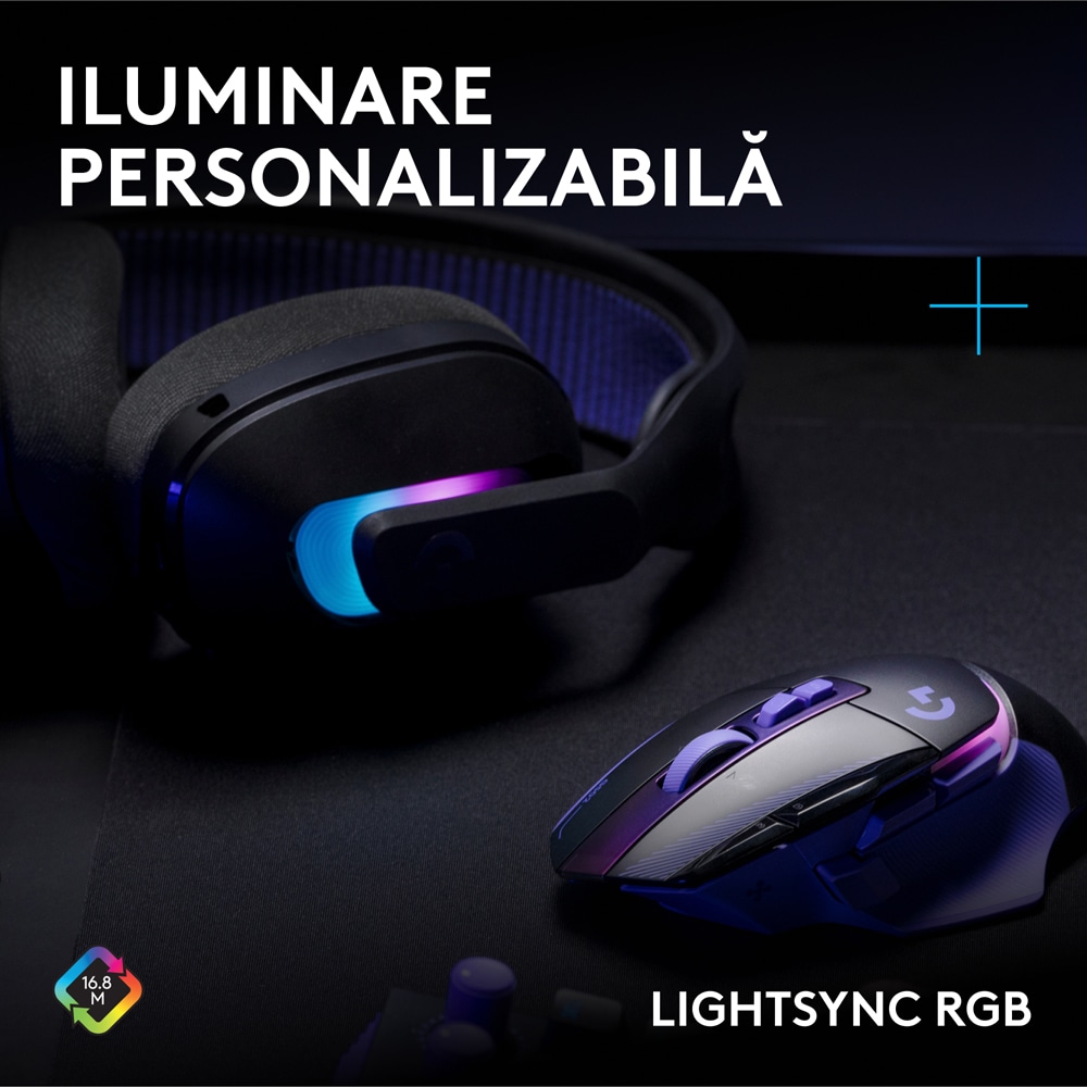 Mouse Gaming Wireless LOGITECH G502 X Plus, 25.600 dpi, mov-negru