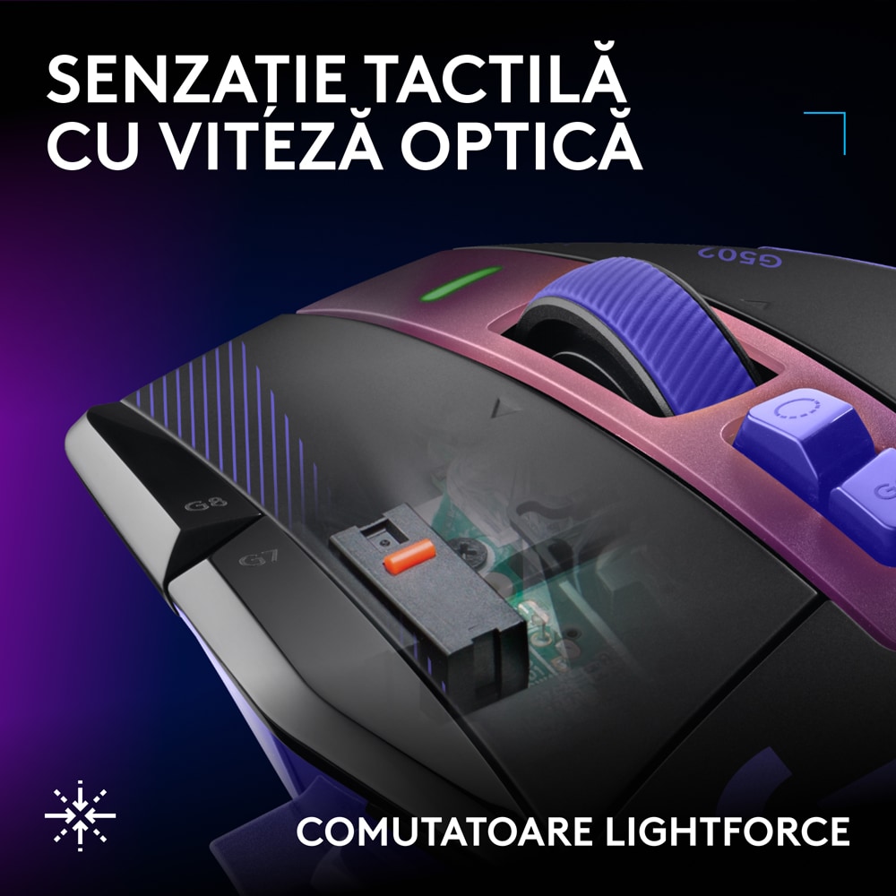 Mouse Gaming Wireless LOGITECH G502 X Plus, 25.600 dpi, mov-negru