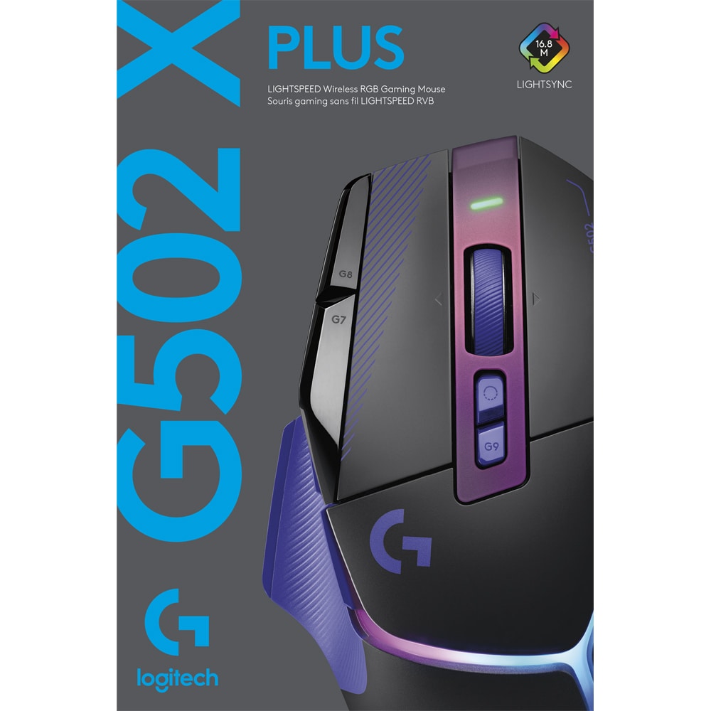 Mouse Gaming Wireless LOGITECH G502 X Plus, 25.600 dpi, mov-negru
