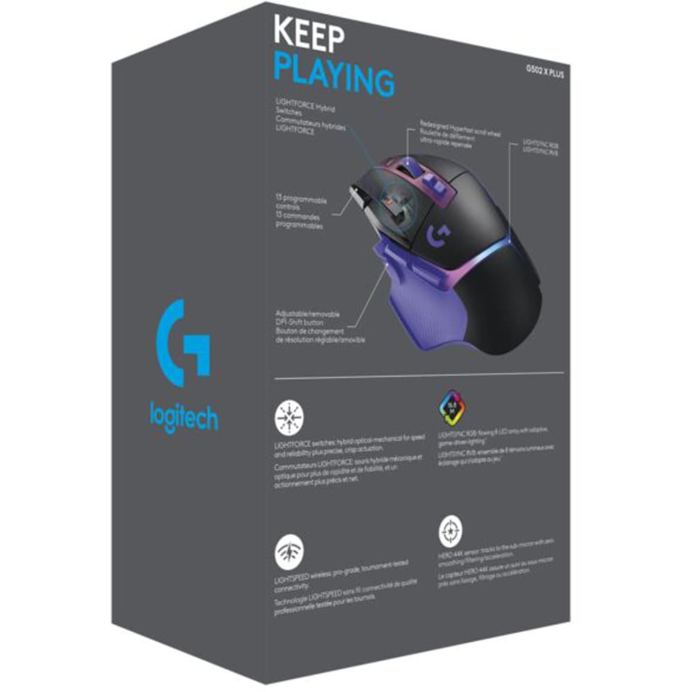 Mouse Gaming Wireless LOGITECH G502 X Plus, 25.600 dpi, mov-negru