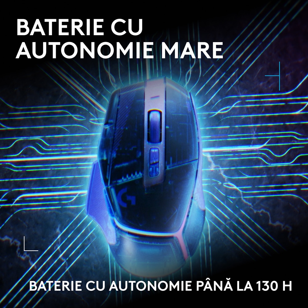 Mouse Gaming Wireless LOGITECH G502 X Plus, 25.600 dpi, mov-negru