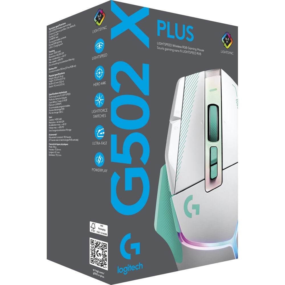 Mouse Gaming Wireless LOGITECH G502 X Plus, 25.600 dpi, verde
