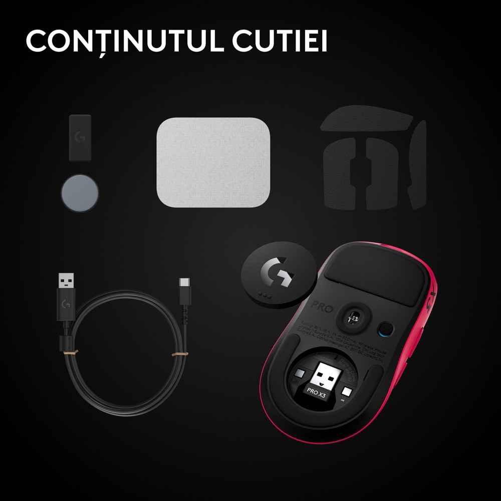 Mouse Gaming Wireless LOGITECH G Pro X3 Superstrike 910-007827, 44.000 dpi, roz