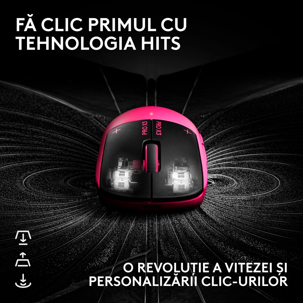 Mouse Gaming Wireless LOGITECH G Pro X3 Superstrike 910-007827, 44.000 dpi, roz