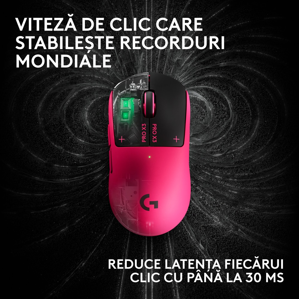 Mouse Gaming Wireless LOGITECH G Pro X3 Superstrike 910-007827, 44.000 dpi, roz
