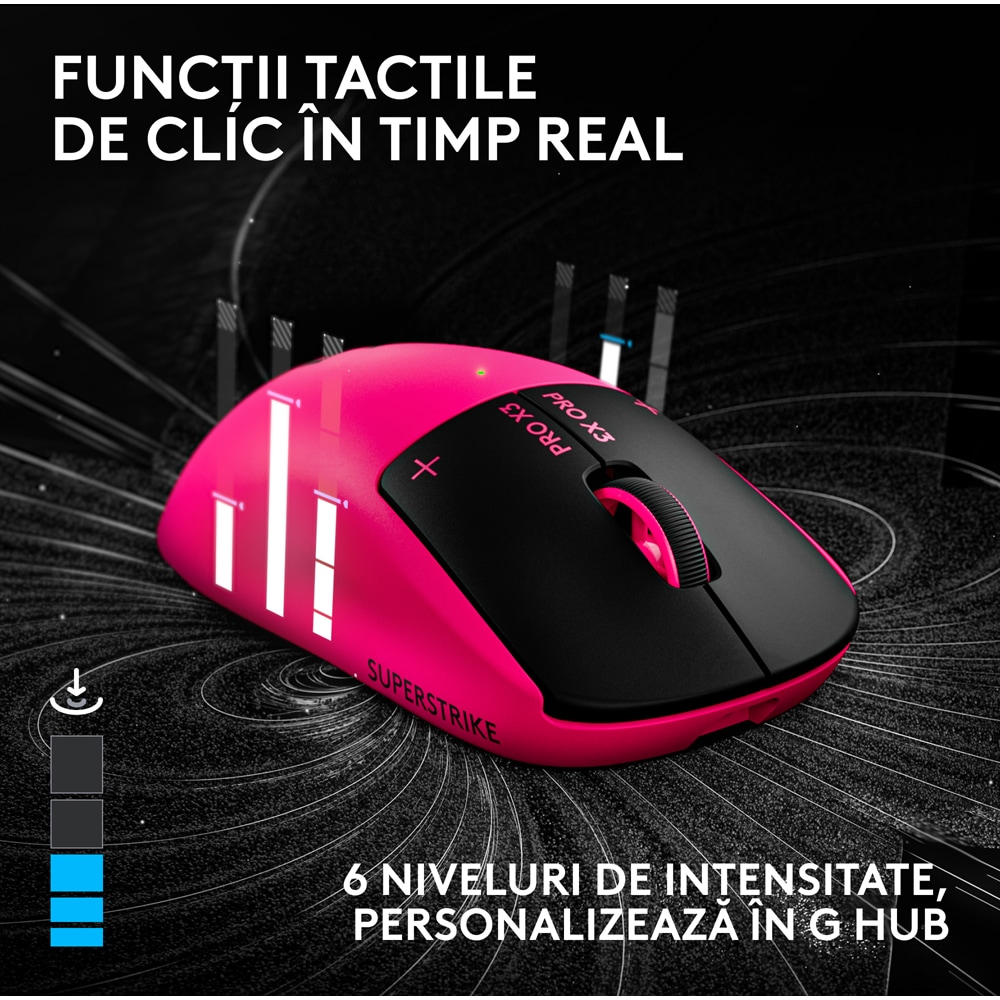 Mouse Gaming Wireless LOGITECH G Pro X3 Superstrike 910-007827, 44.000 dpi, roz