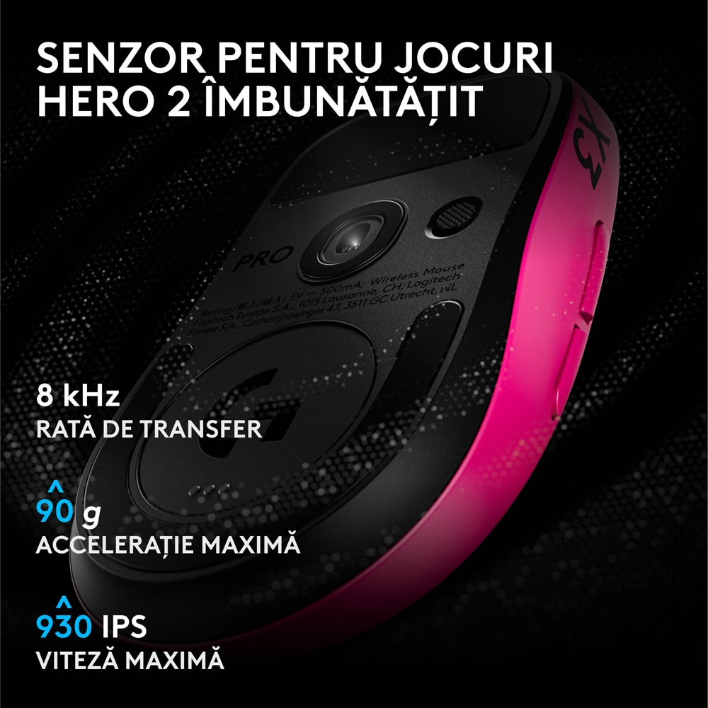Mouse Gaming Wireless LOGITECH G Pro X3 Superstrike 910-007827, 44.000 dpi, roz