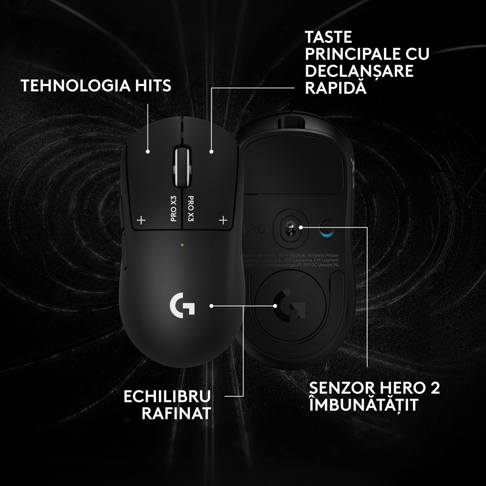 Mouse Gaming Wireless LOGITECH G Pro X3 Superstrike 910-007878, 44.000 dpi, negru