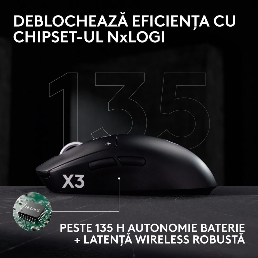 Mouse Gaming Wireless LOGITECH G Pro X3 Superstrike 910-007878, 44.000 dpi, negru