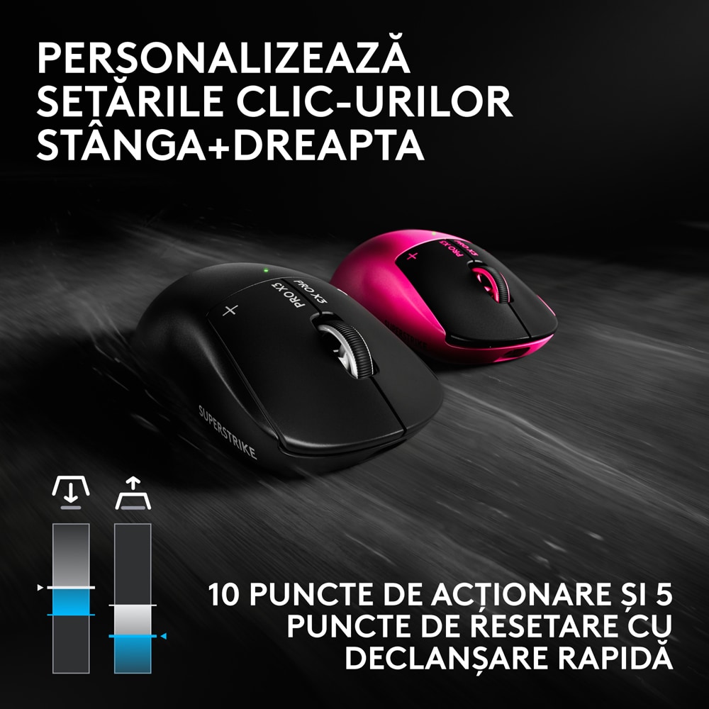 Mouse Gaming Wireless LOGITECH G Pro X3 Superstrike 910-007878, 44.000 dpi, negru