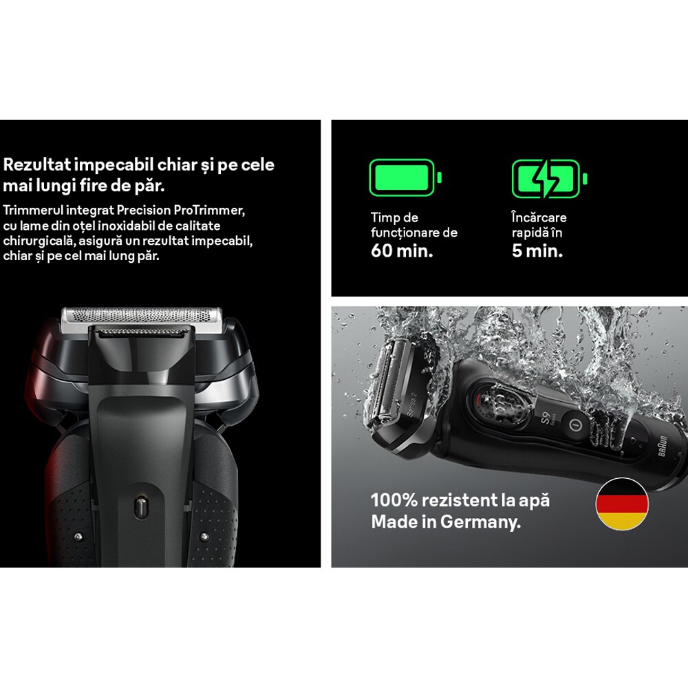 Aparat de ras BRAUN Series 9 9110S, acumulator, autonomie 60 min, negru