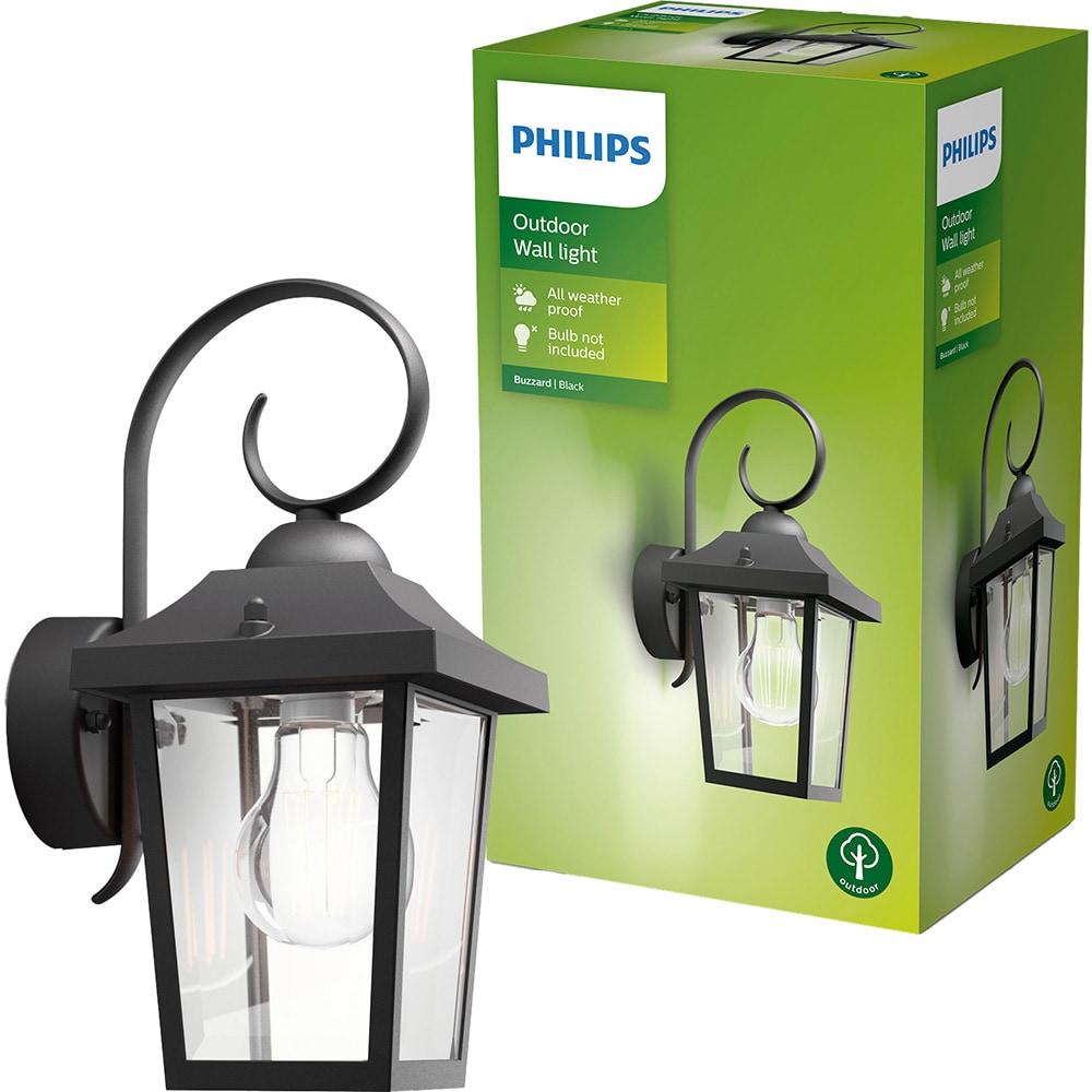 Lampa de perete Philips Buzzard, E27, 60W, IP44, aluminiu, negru