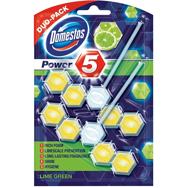 Odorizant toaleta DOMESTOS 5 Lime, 2 x 55g