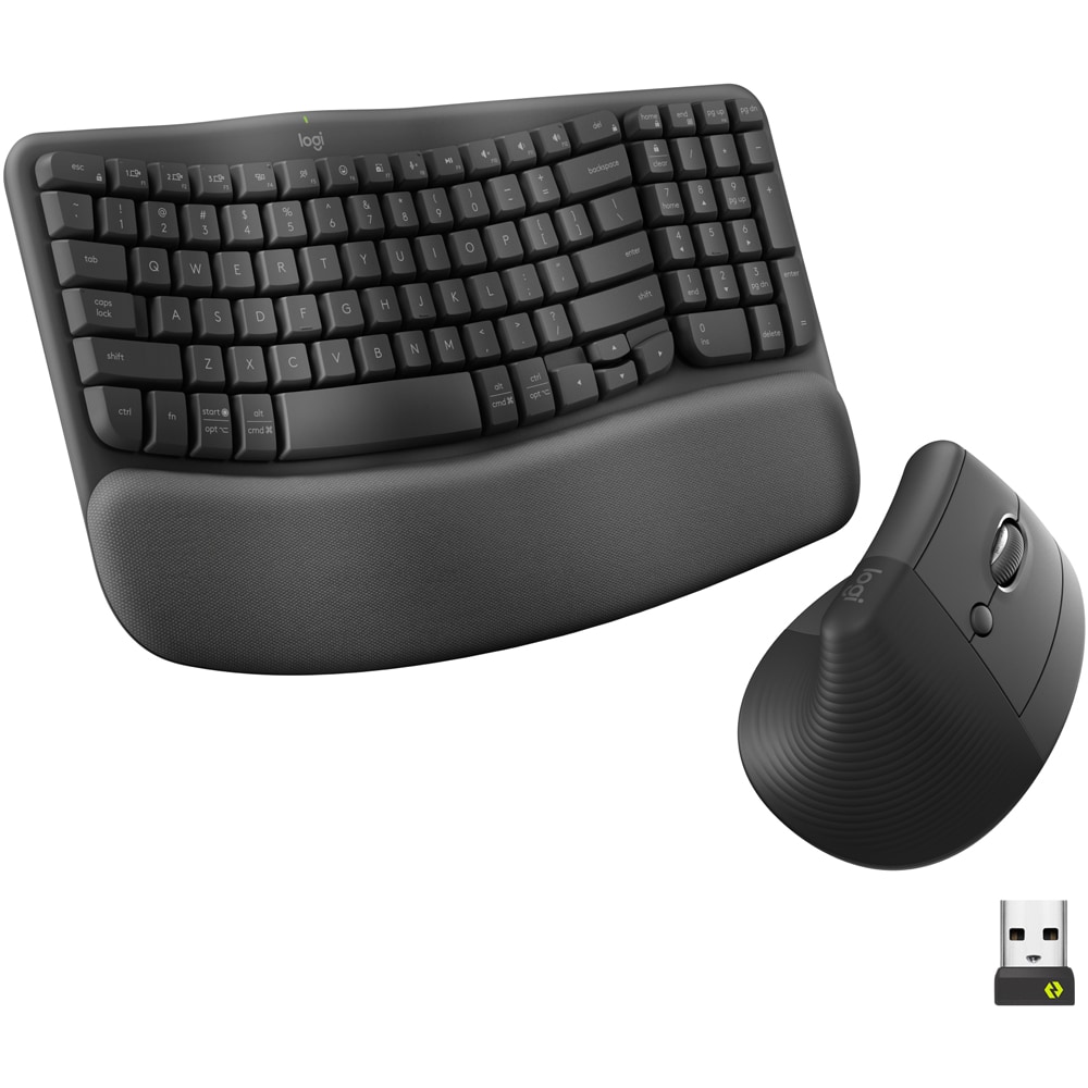 Kit tastatura si mouse Wireless LOGITECH Wave Keys and Lift Combo, USB, Layout US, negru