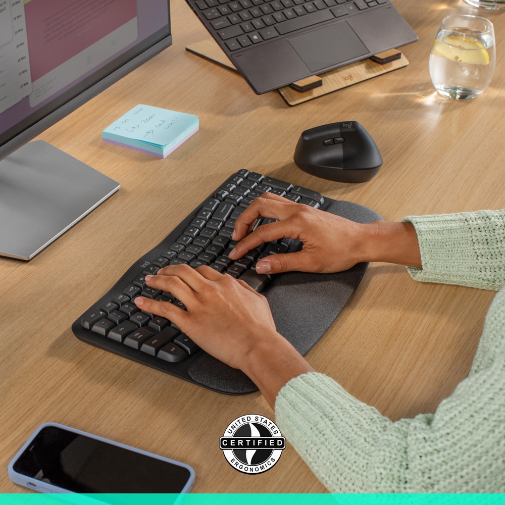 Kit tastatura si mouse Wireless LOGITECH Wave Keys and Lift Combo, USB, Layout US, negru