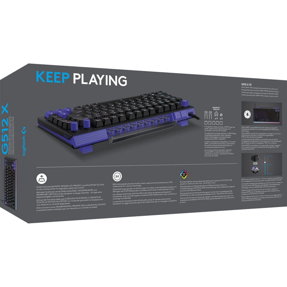 Tastatura Gaming mecanica LOGITECH G512 X 75 Tactile, USB, Layout US, negru