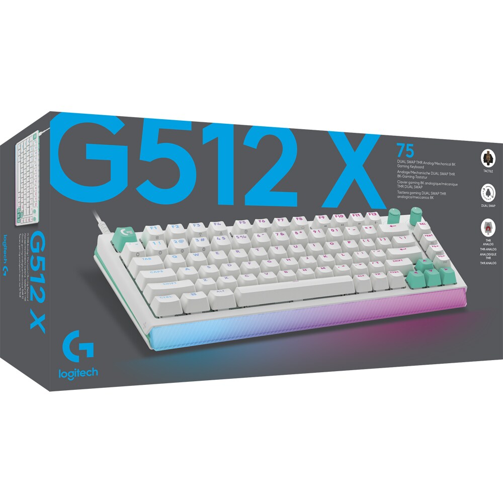 Tastatura Gaming mecanica LOGITECH G512 X 75 Tactile, USB, Layout US, alb