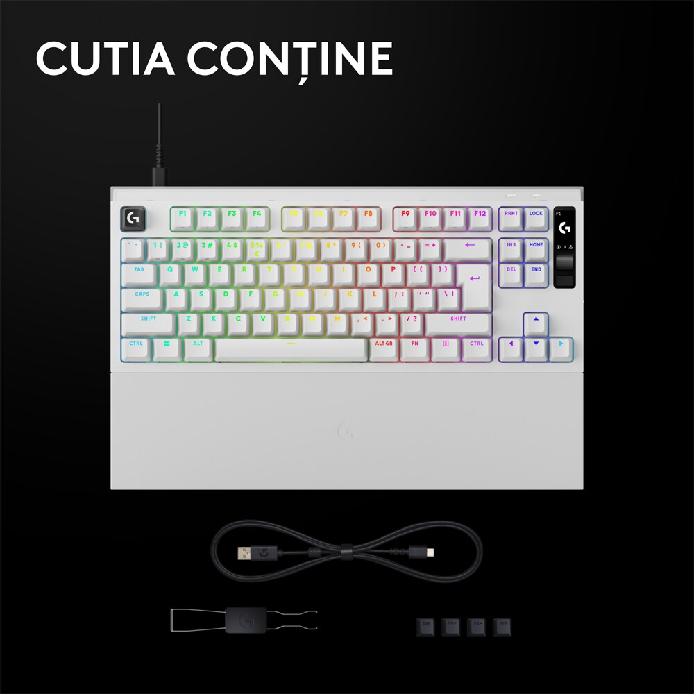 Tastatura Gaming mecanica LOGITECH Pro X2 Rapid, USB, alb