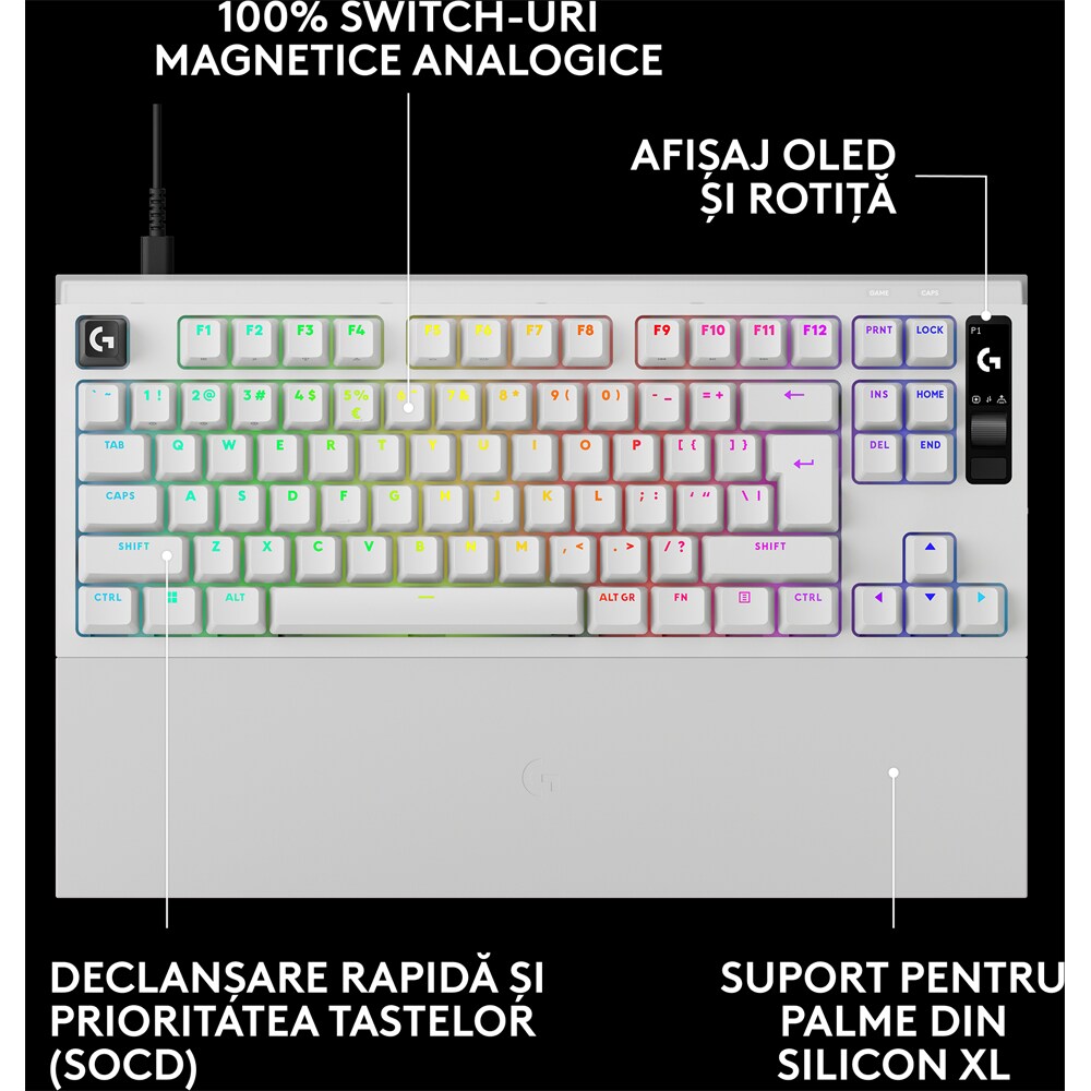 Tastatura Gaming mecanica LOGITECH Pro X2 Rapid, USB, alb