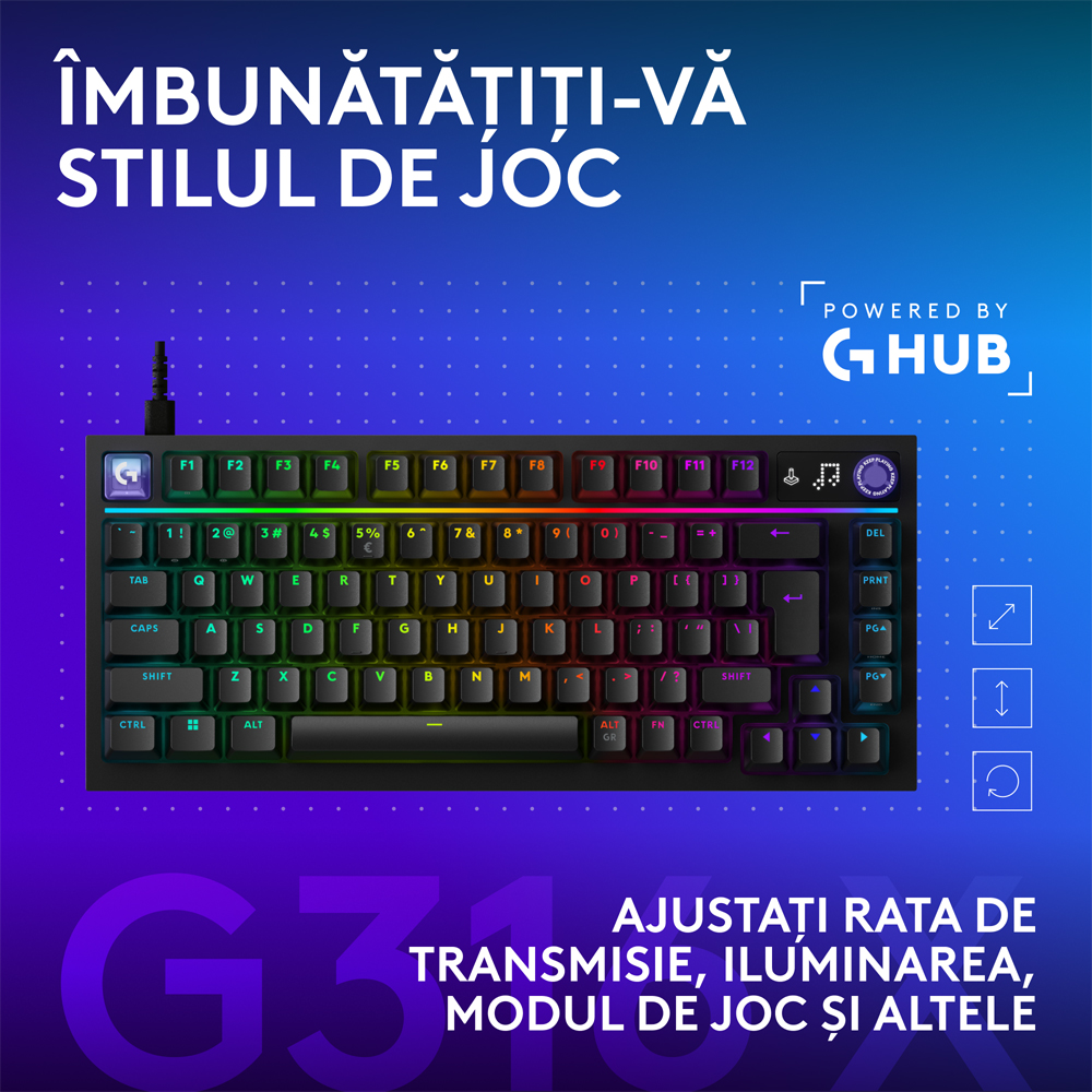 Tastatura Gaming mecanica LOGITECH G316 X 75, USB, Layout US, negru