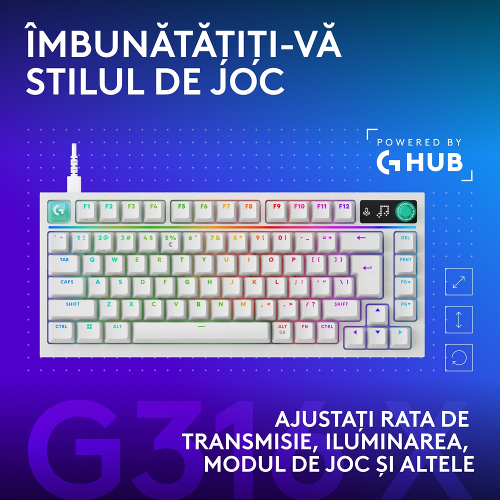 Tastatura Gaming mecanica LOGITECH G316 X 75, USB, alb