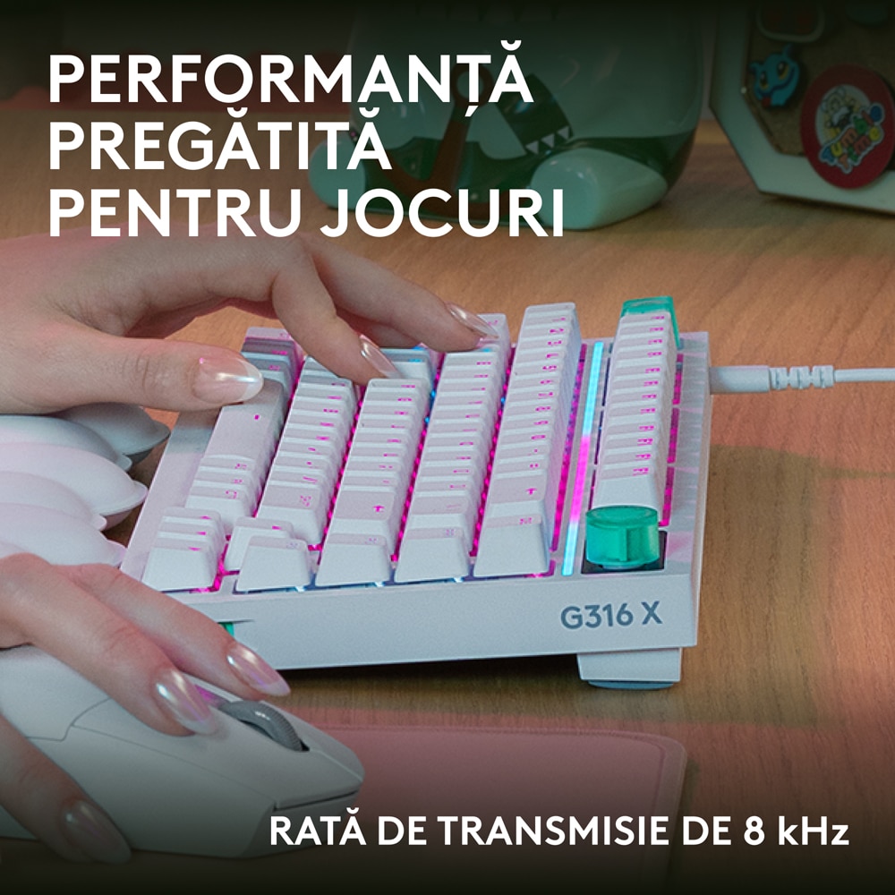 Tastatura Gaming mecanica LOGITECH G316 X 75, USB, alb