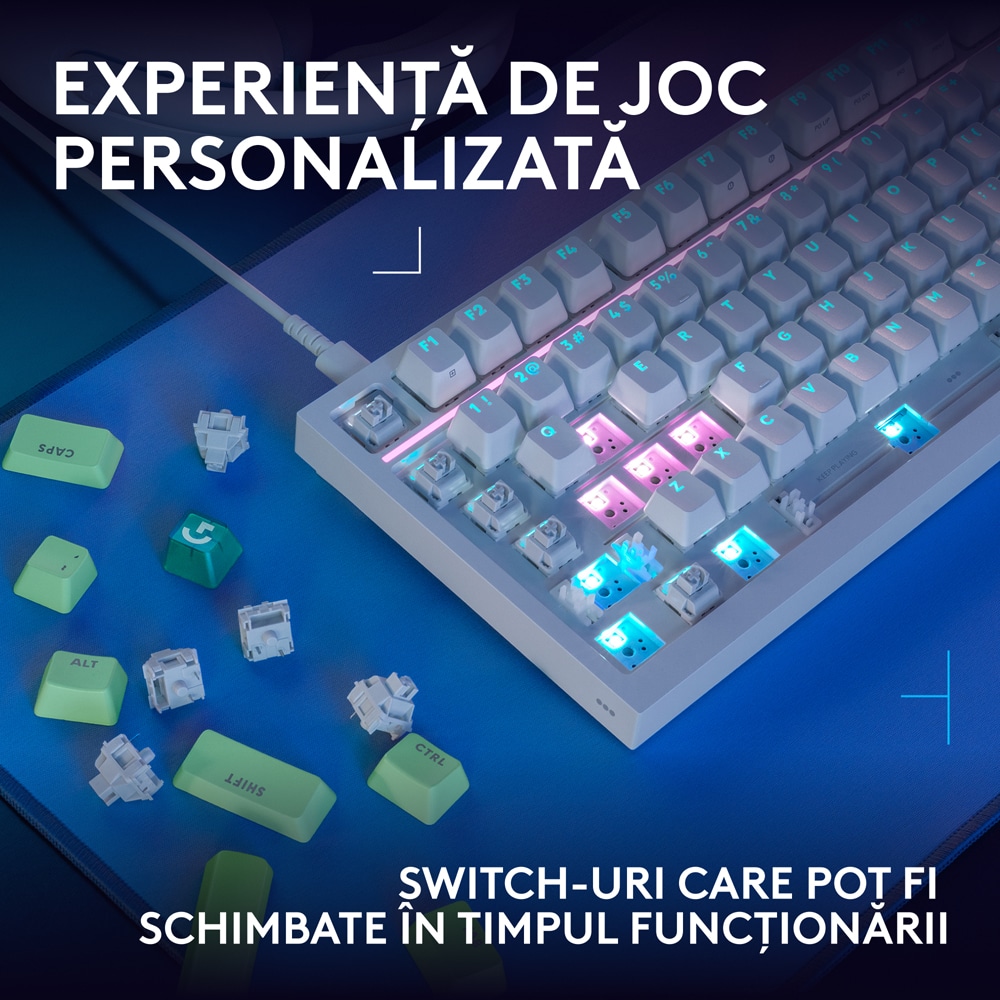 Tastatura Gaming mecanica LOGITECH G316 X 75, USB, alb