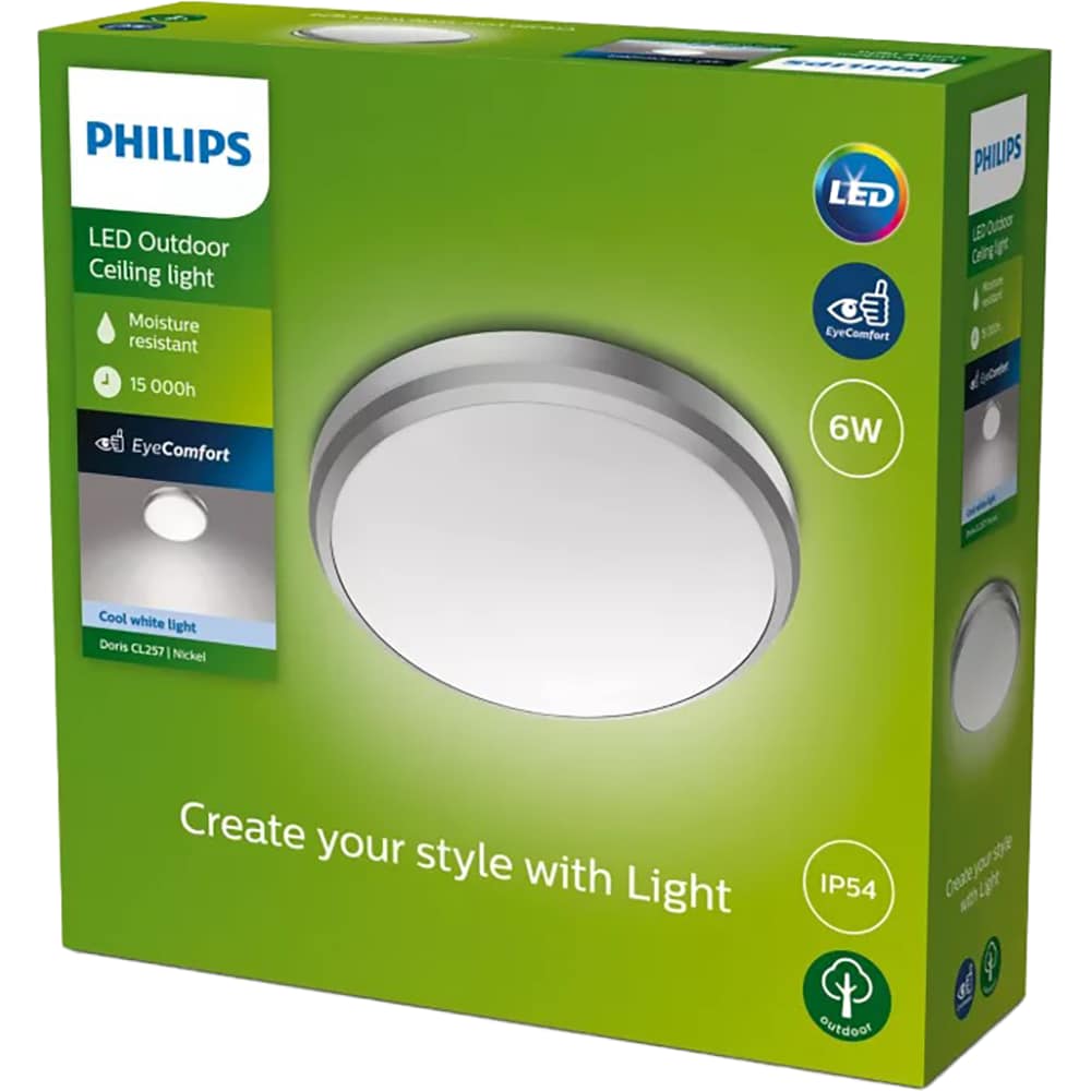 Plafoniera LED PHILIPS Doris, 6W, 640lm, IP54, 4000K, aluminiu plastic, alb