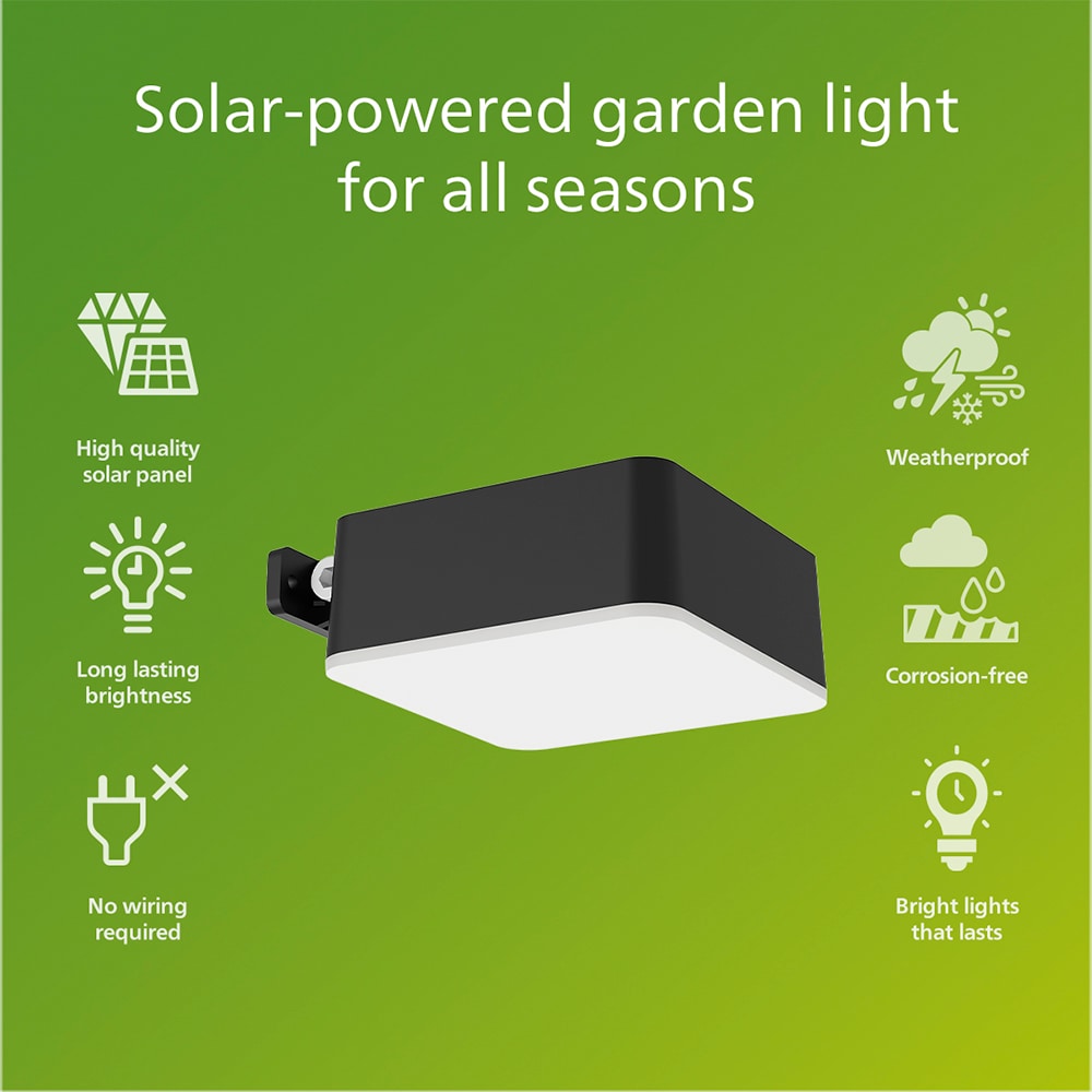 Lampa solara patrata Philips Vynce, 1.5W, 200lm, IP44, plastic, negru