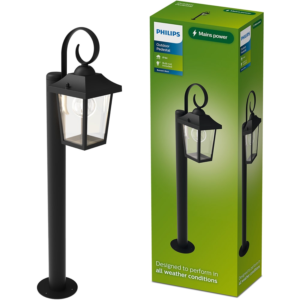 Lampa solara cu piedestal Philips Buzzard, E27, 25W, IP44, aluminiu, negru