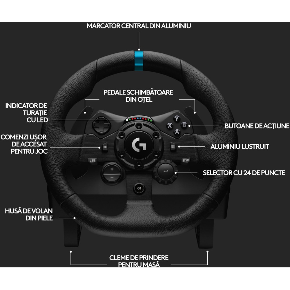 Volan Gaming LOGITECH TrueForce G923, PC, negru