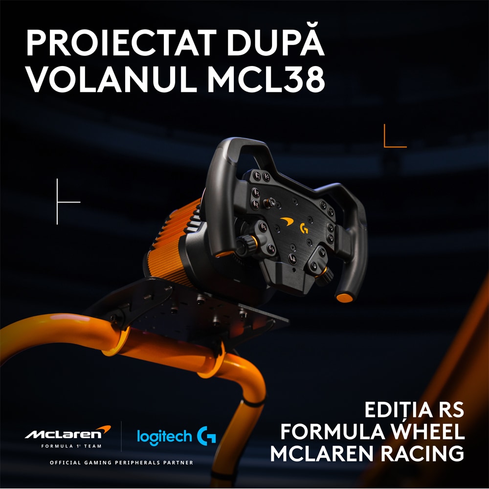 Volan gaming LOGITECH RS50 McLaren Racing Bundle (PS5/PC), negru-portocaliu