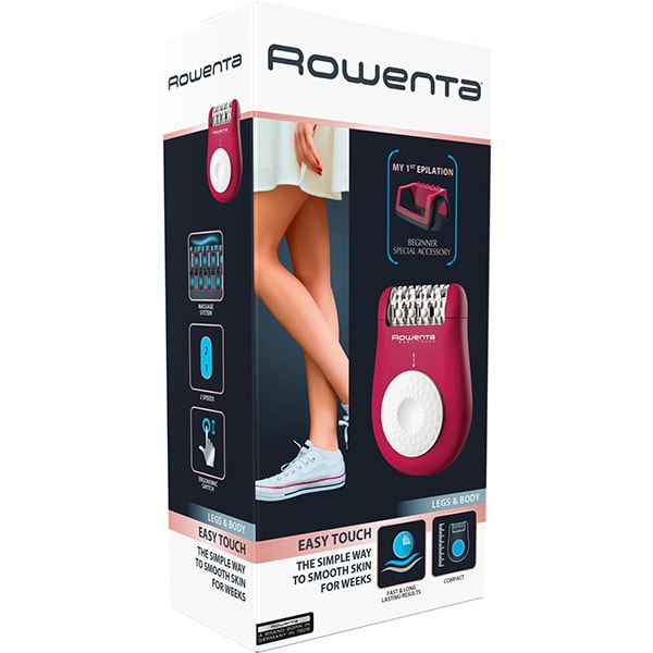 Epilator ROWENTA EP1120F0, 24 pensete, 2 viteze, 3 accesorii, Easy Touch, retea, roz