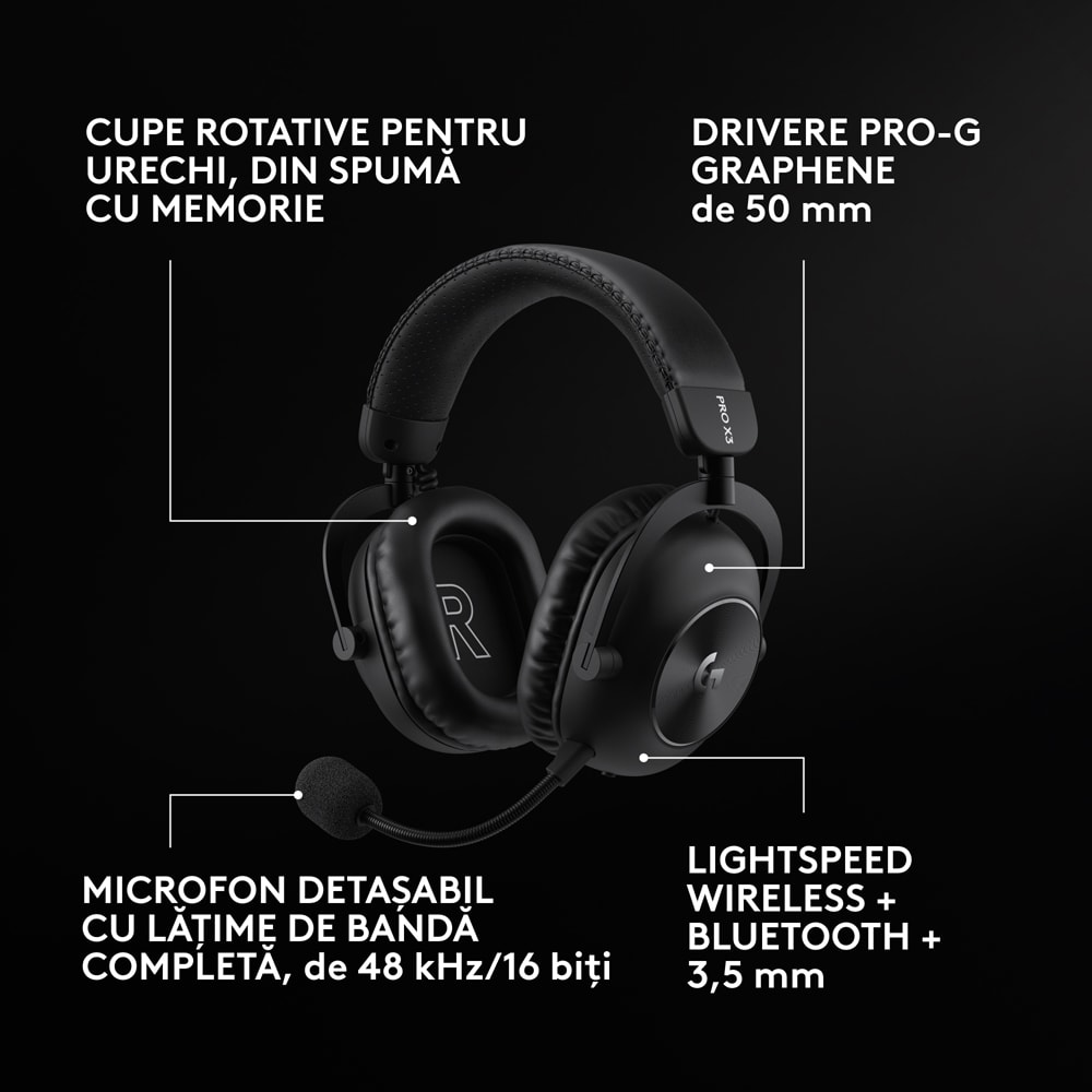 Casti Gaming Wireless LOGITECH G Pro X 3 Lightspeed, multiplatforma, negru