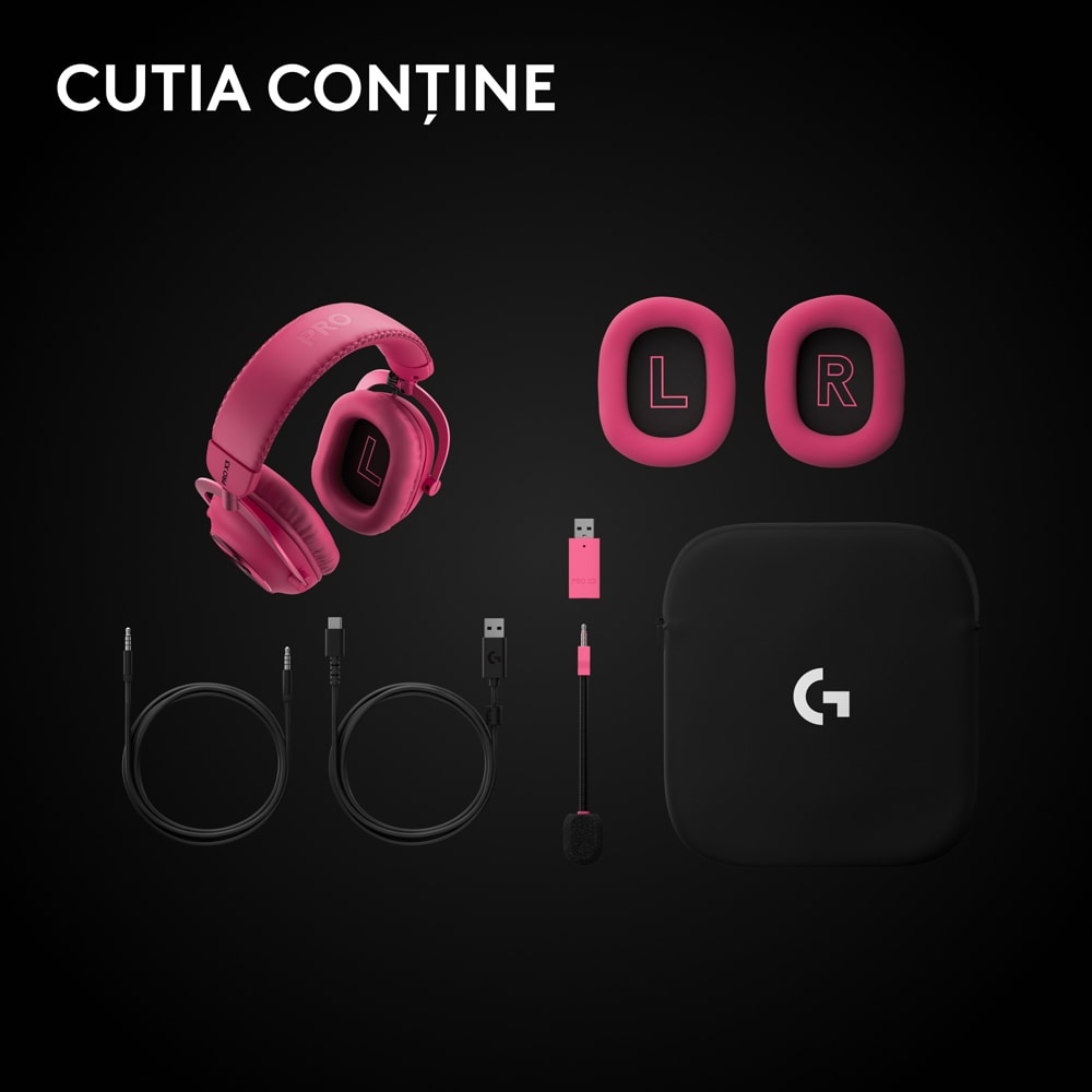 Casti Gaming Wireless LOGITECH G Pro X 3 Lightspeed, multiplatforma, magenta