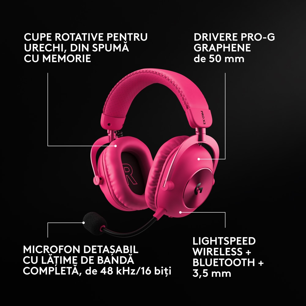 Casti Gaming Wireless LOGITECH G Pro X 3 Lightspeed, multiplatforma, magenta