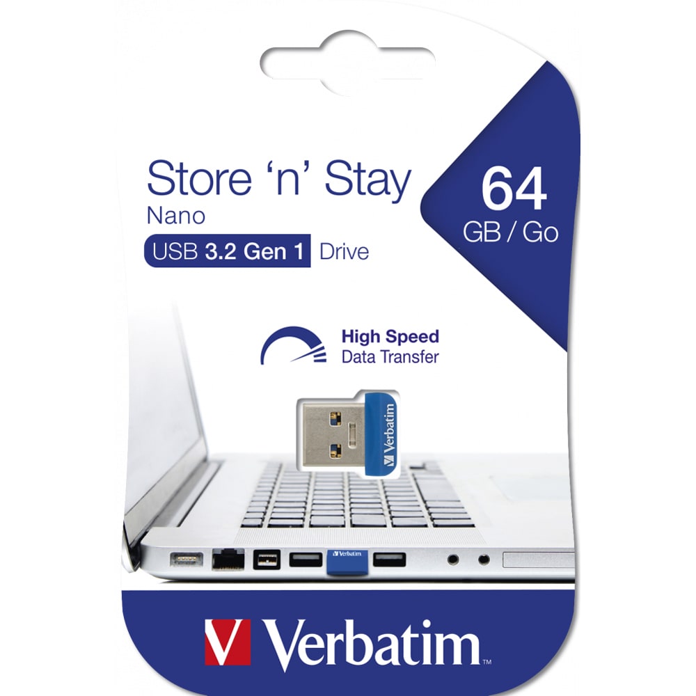 Memorie USB VERBATIM Store 'n' Stay NANO, 64GB, USB 3.0, albastru