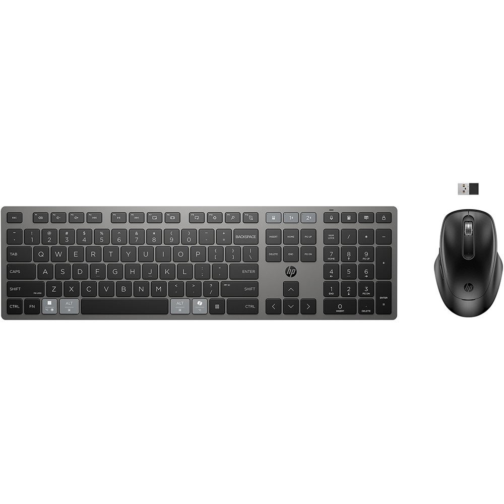 Kit tastatura si mouse wireless HP 720 Multi-device, Bleutooth, USB, negru-gri